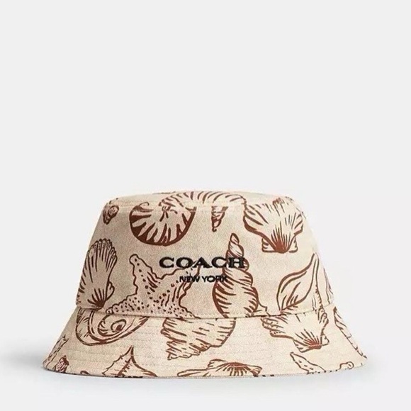 Coach Accessories - NWT Coach women's Jumbo Seashell Print Bucket Hat Dark Natural CBO66 m/L